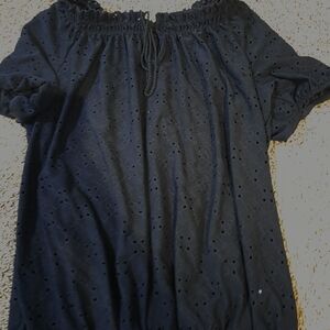 PerSeption Concept Dark Blue Eyelet Blouse